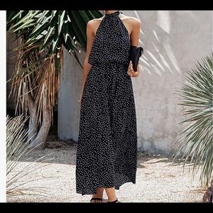 Halter Neck Sleeveless Floral Long Maxi Dress Backless.